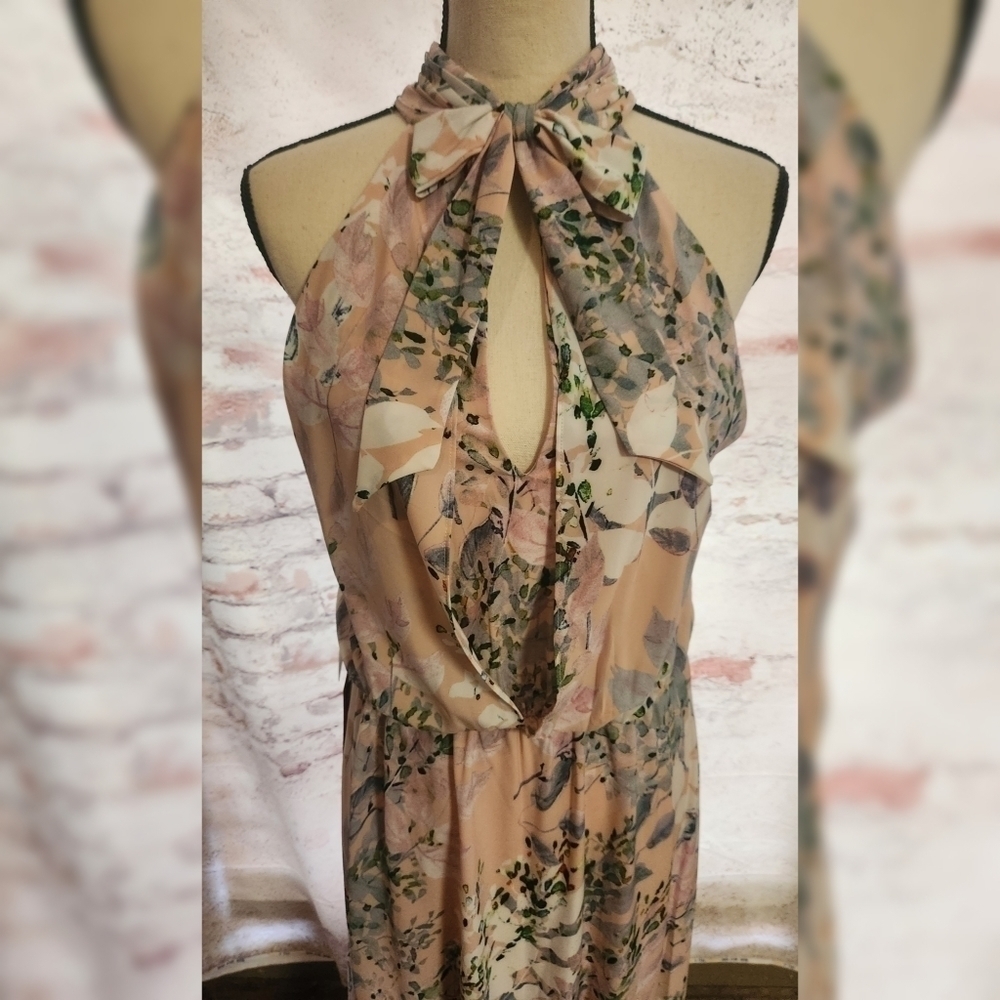 Adrianna Papell Watercolor Floral Print Halter Neck Sleeveless Midi Dress Size12 - Picture 3 of 6